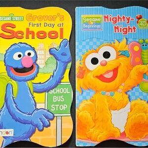 Sesame‎ Street Board Books Grovers First Day at School Nighty-Night Set 2 EUC